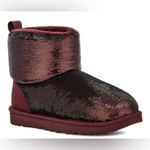 UGG GRAPE CLASSIC MINI MIRROR BALL SEQUIN ANKLE BOOTS, WOMEN US 6